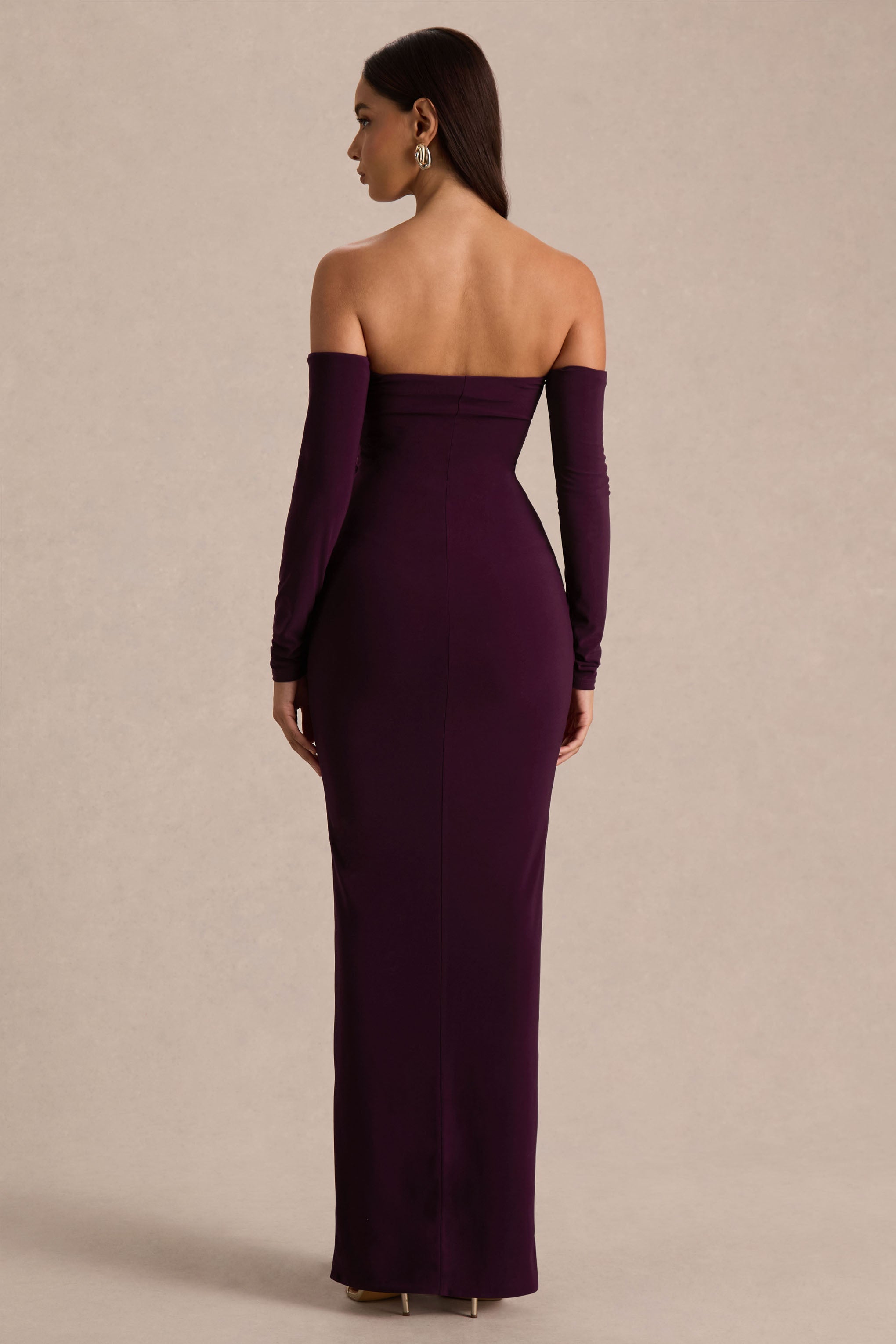 Harper | Plum Bardot-Neck Maxi Dress