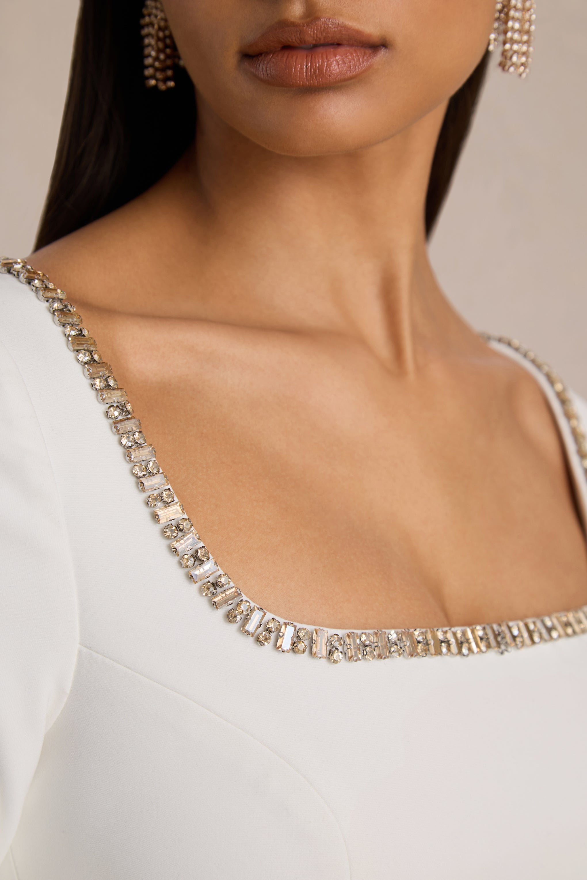 Caia | White Embellished Square-Neck Mini Dress