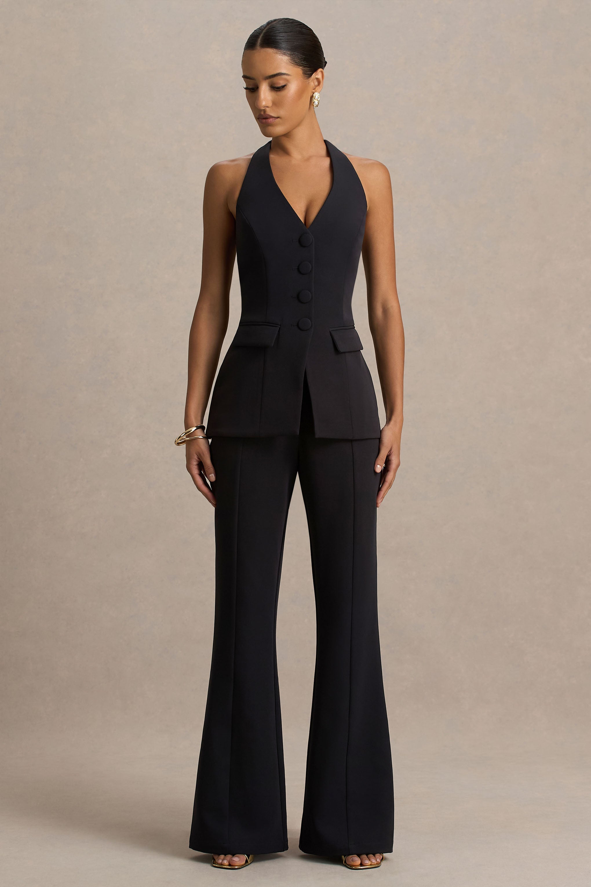 Carina | Black Flared-Leg Tailored Trousers