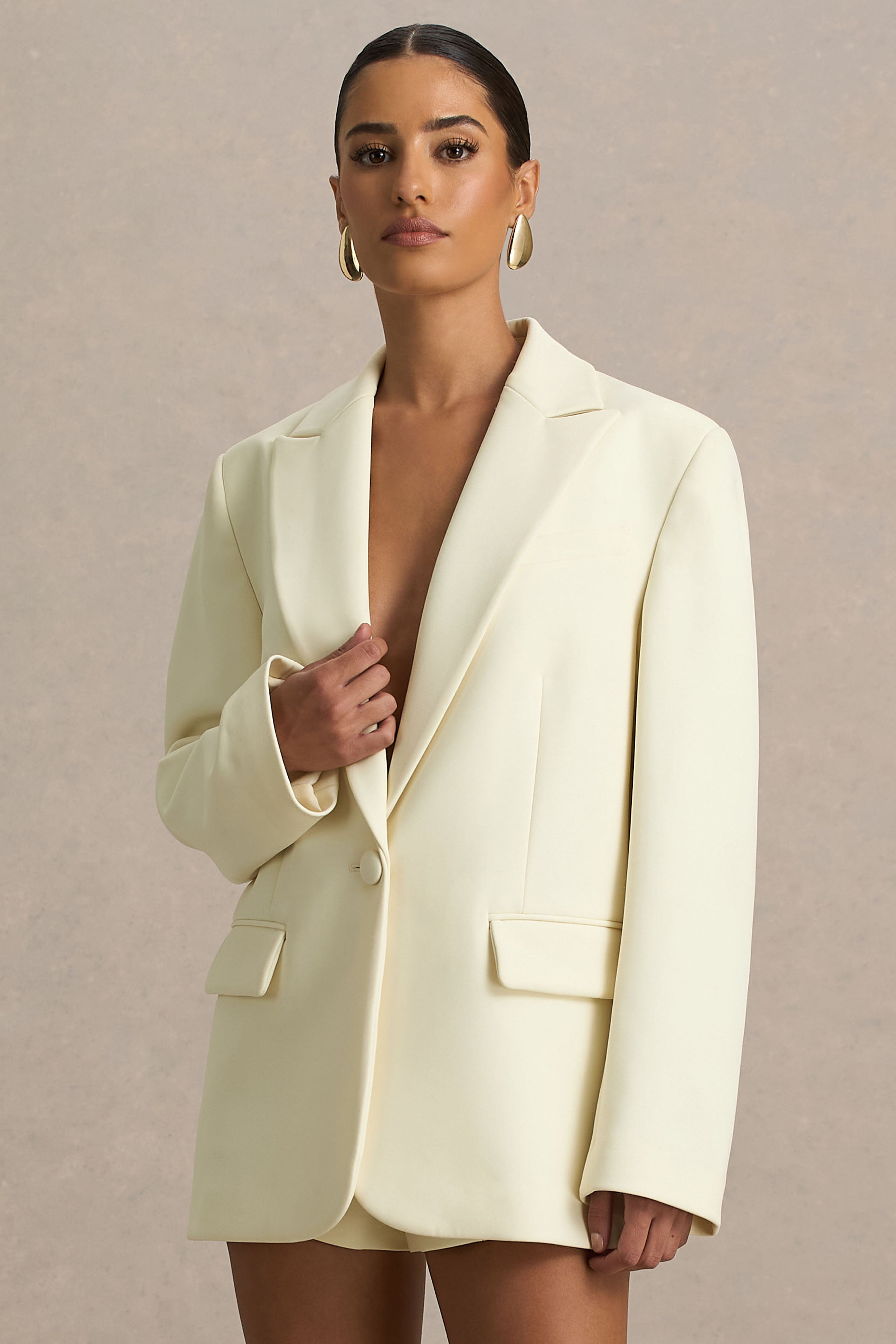 Katherine | Cream Plunge-Neck Tailored Blazer