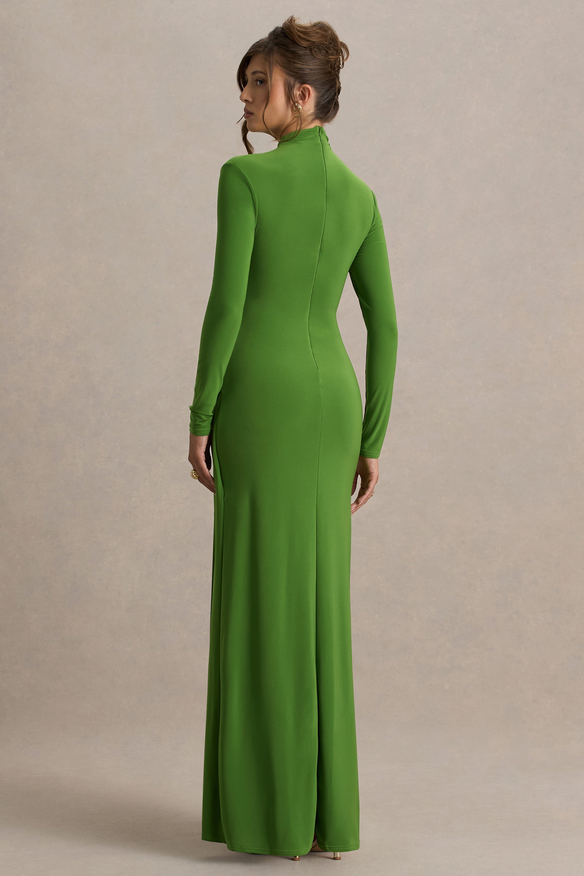 Hourglass | Green Long-Sleeve Twisted Maxi Dress With Split