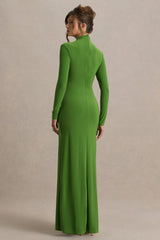 Hourglass | Green Long-Sleeve Twisted Maxi Dress With Split