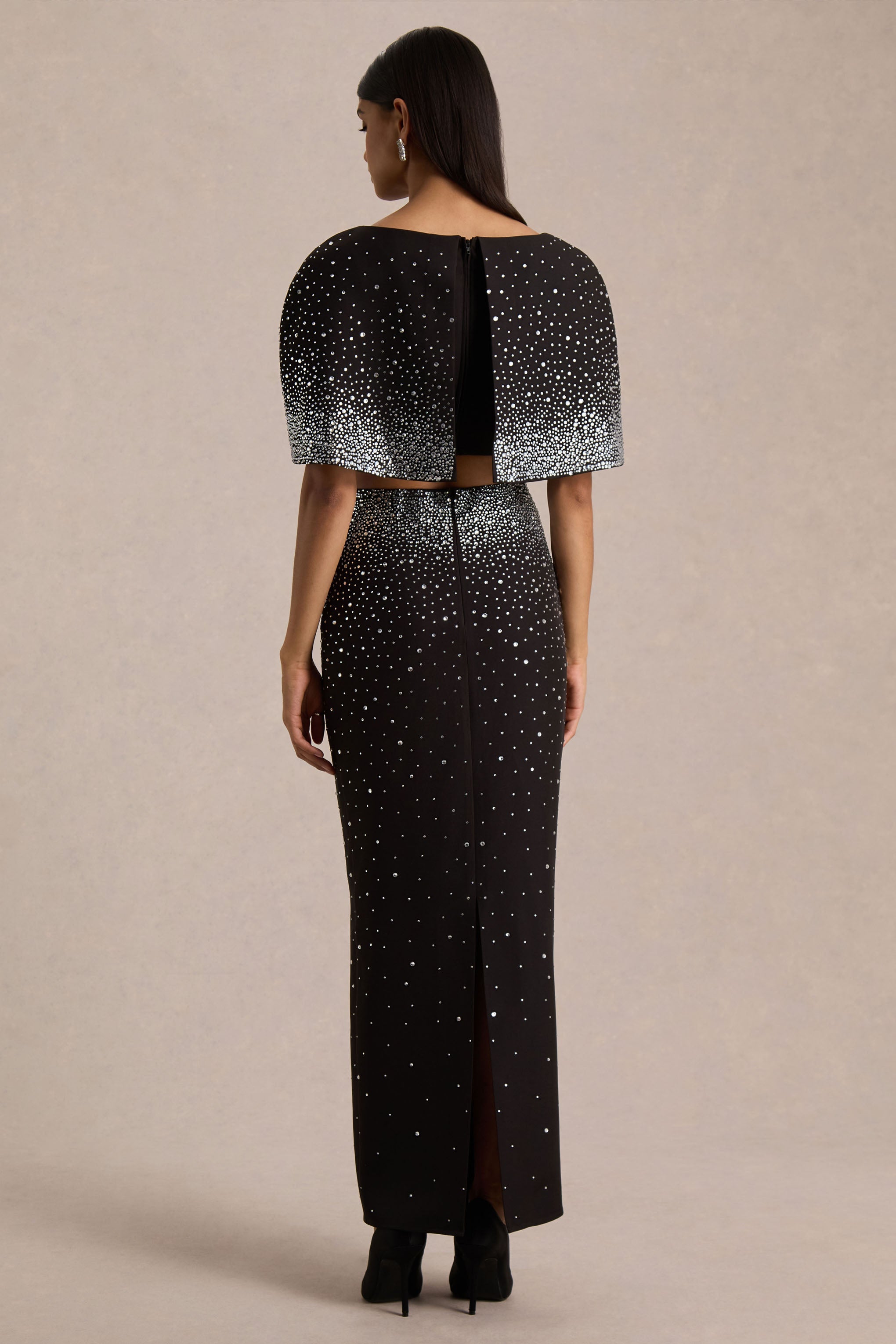 Fabiana | Black Hand-Embellished Maxi Skirt