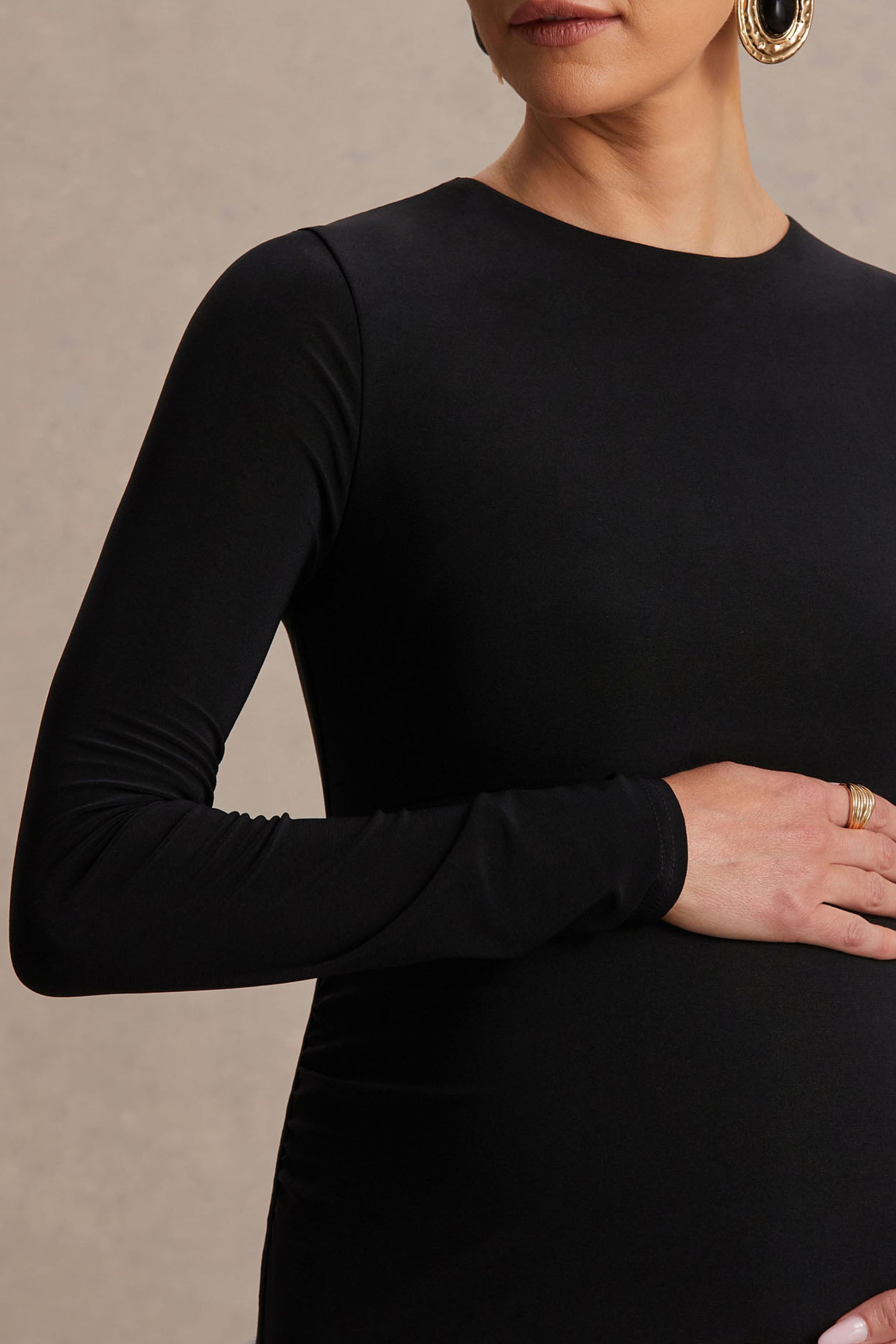 Monroe | Black And White Crew-Neck Maternity Maxi Dress With Drop-Waist