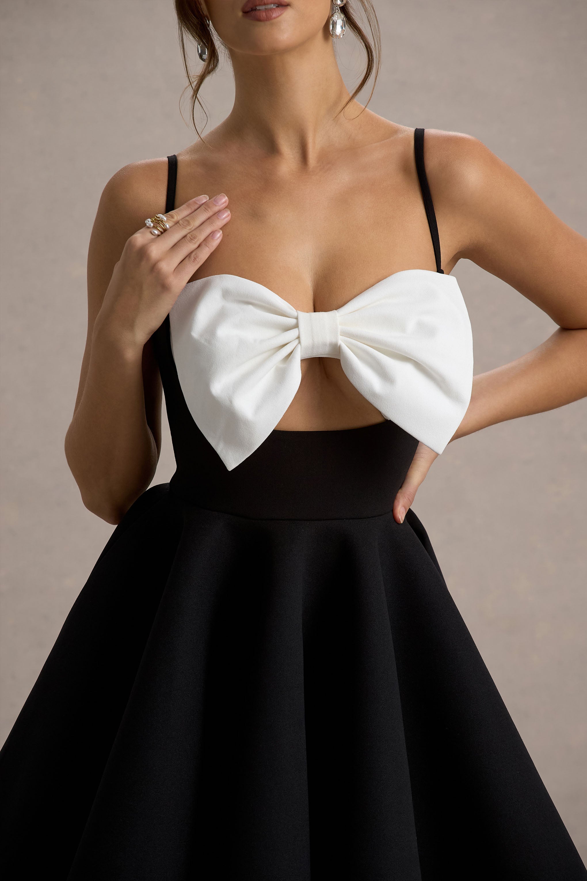 Yasmina | Black & White Bow Skater Mini Dress