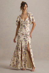 Stila | Lemon Floral Print Plunge-Neck Maxi Dress With High Front Split