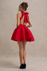 Waverly | Red Racer-Neck Sleeveless Skater Mini Dress