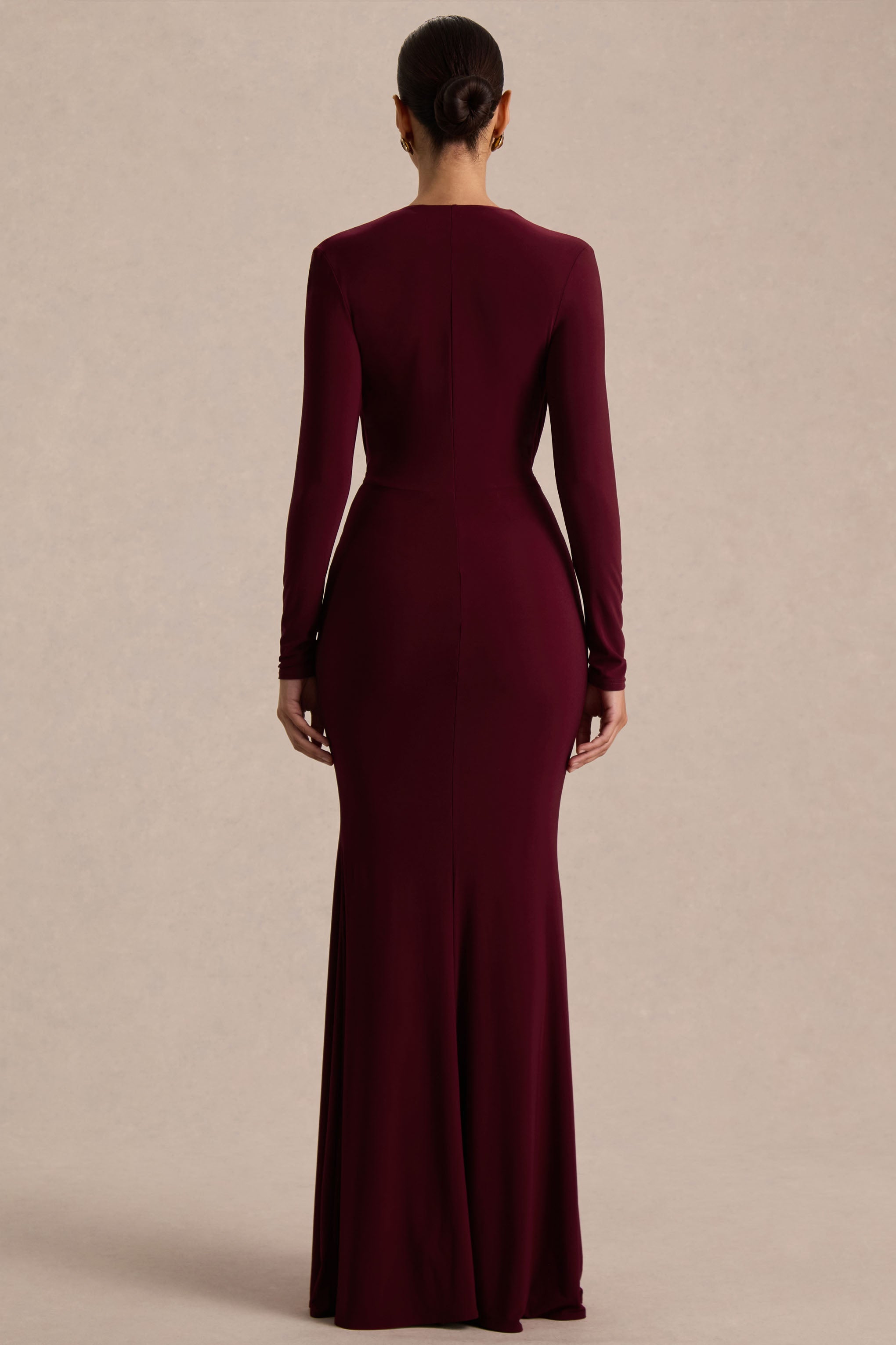 Command | Burgundy Plunge-Neck Maxi Dress With Front-High Split