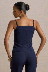 Nellie | Navy Tailored Button-Up Top