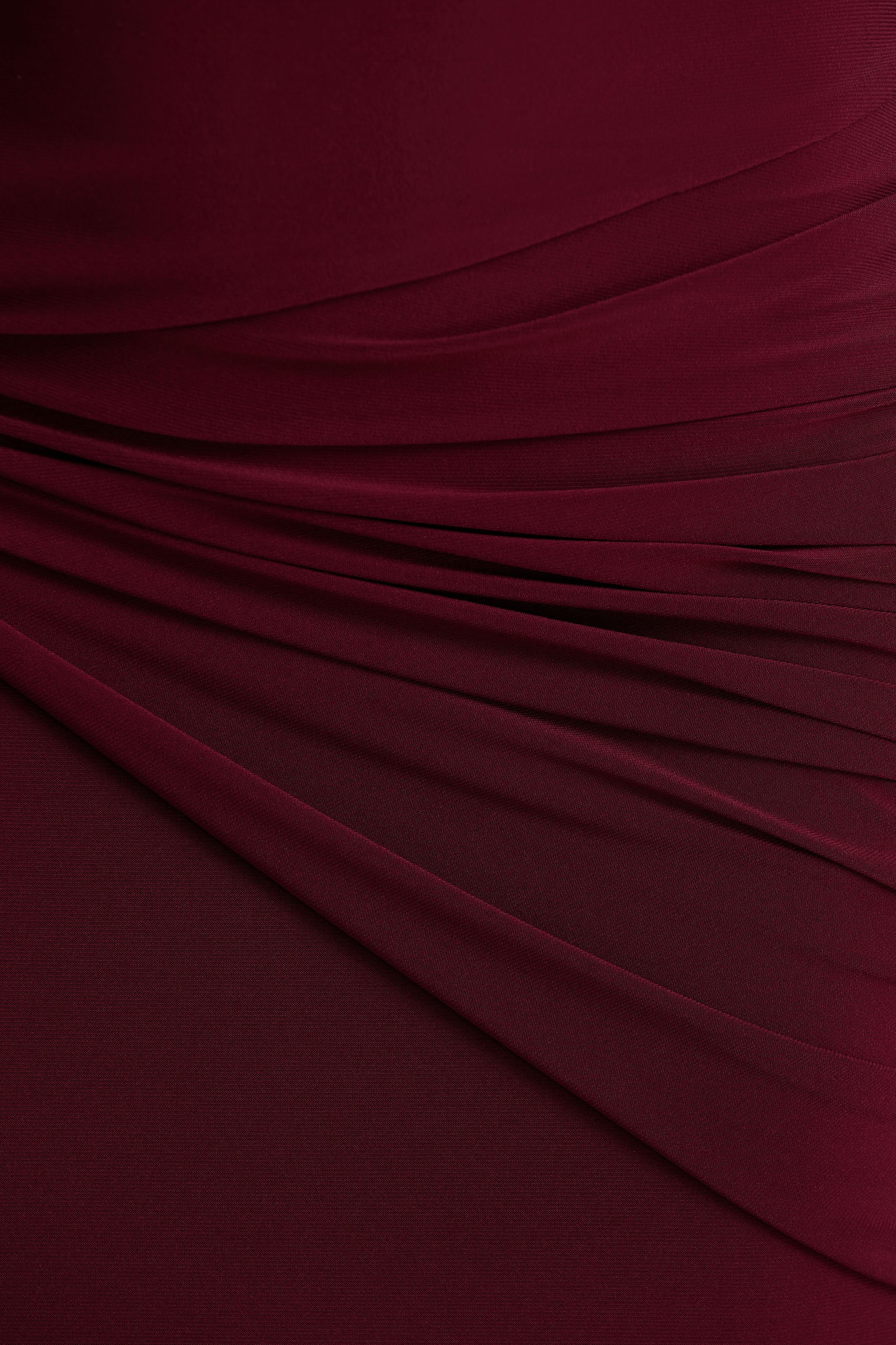 Decadence | Burgundy High-Neck Wrapped Maxi Dress With Twist-Sleeve