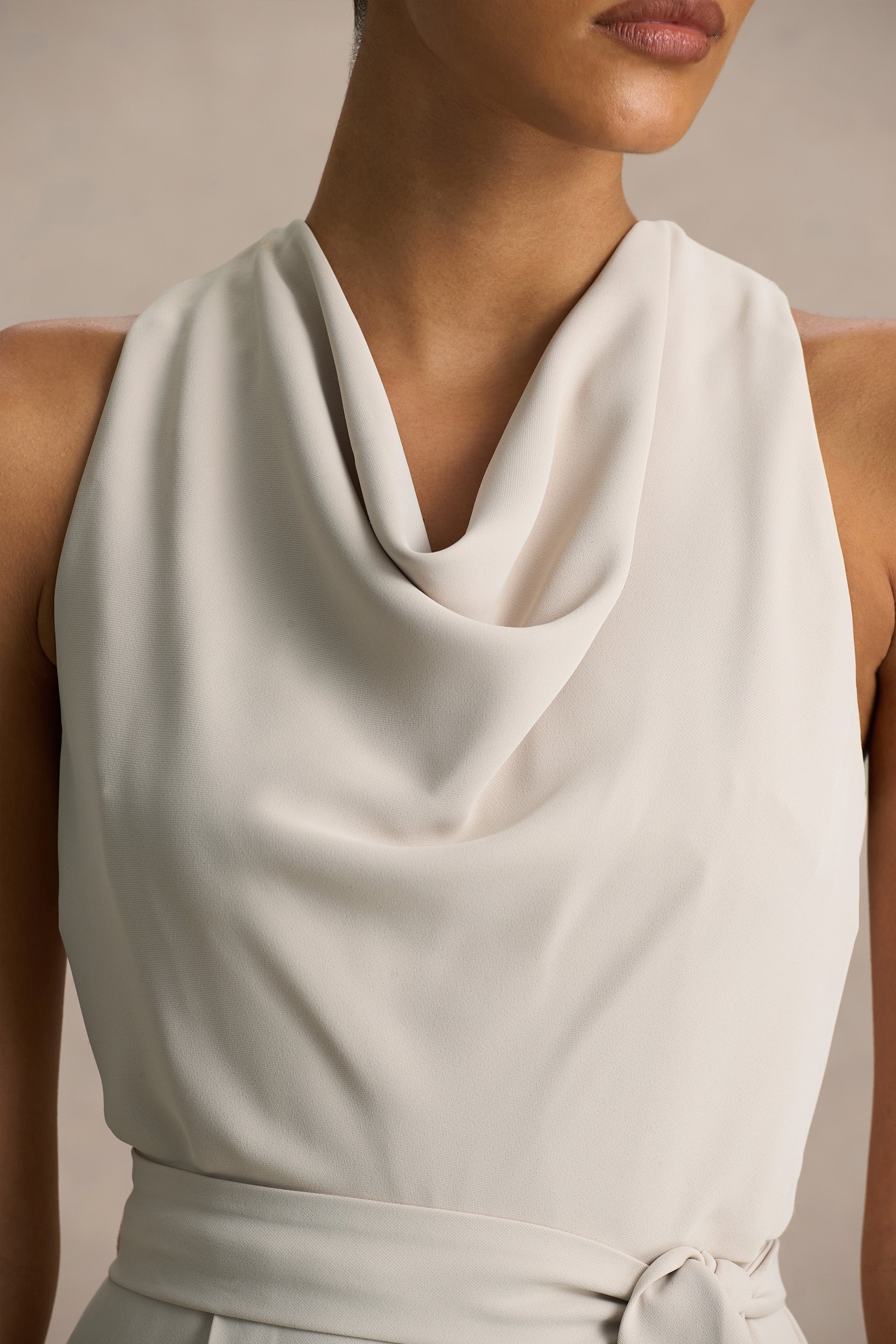 Corina | Nude Cowl-Neck Jumpsuit With Tie-Detail