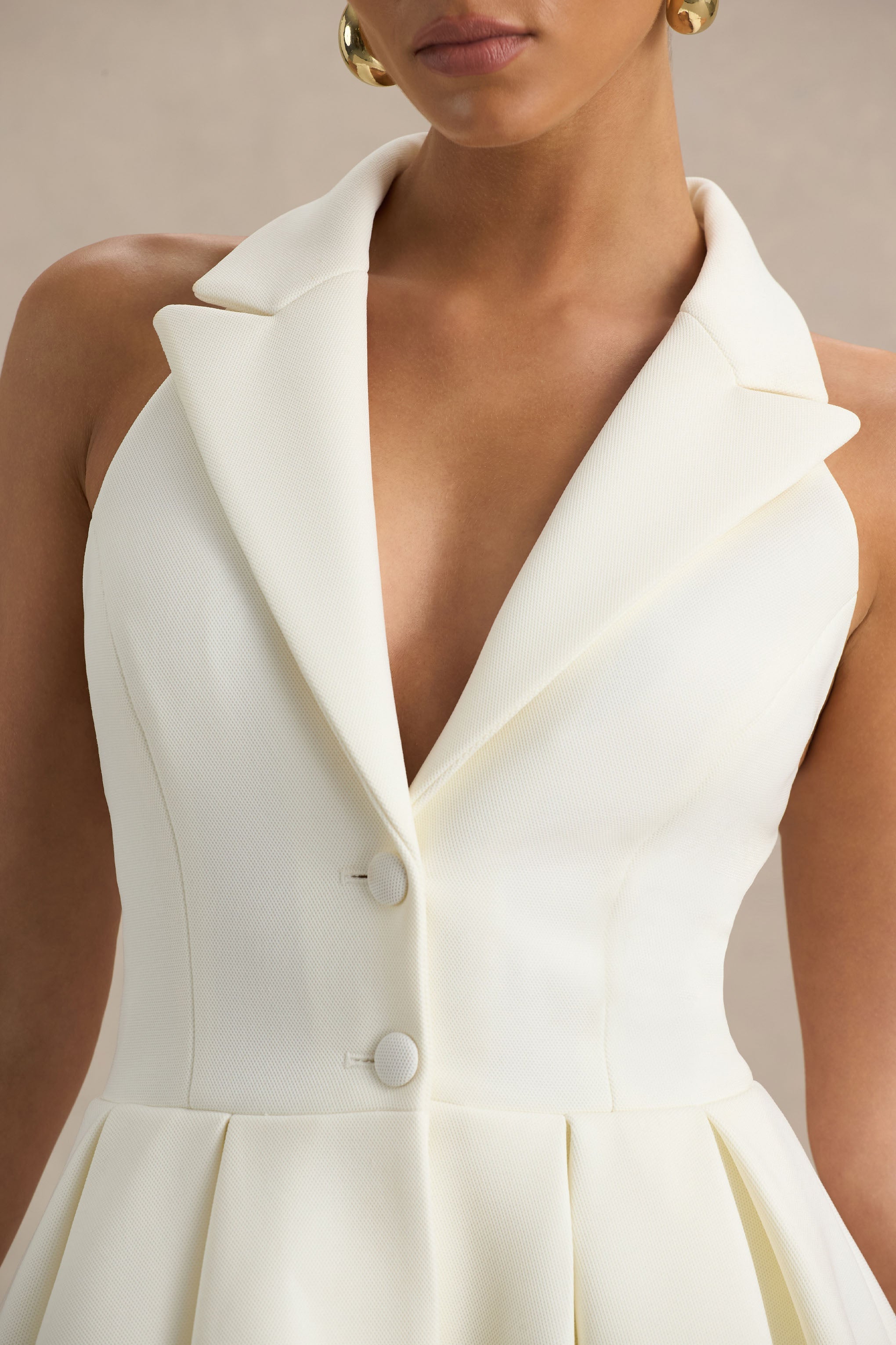 Kyla | White Plunge-Neck Mini Dress