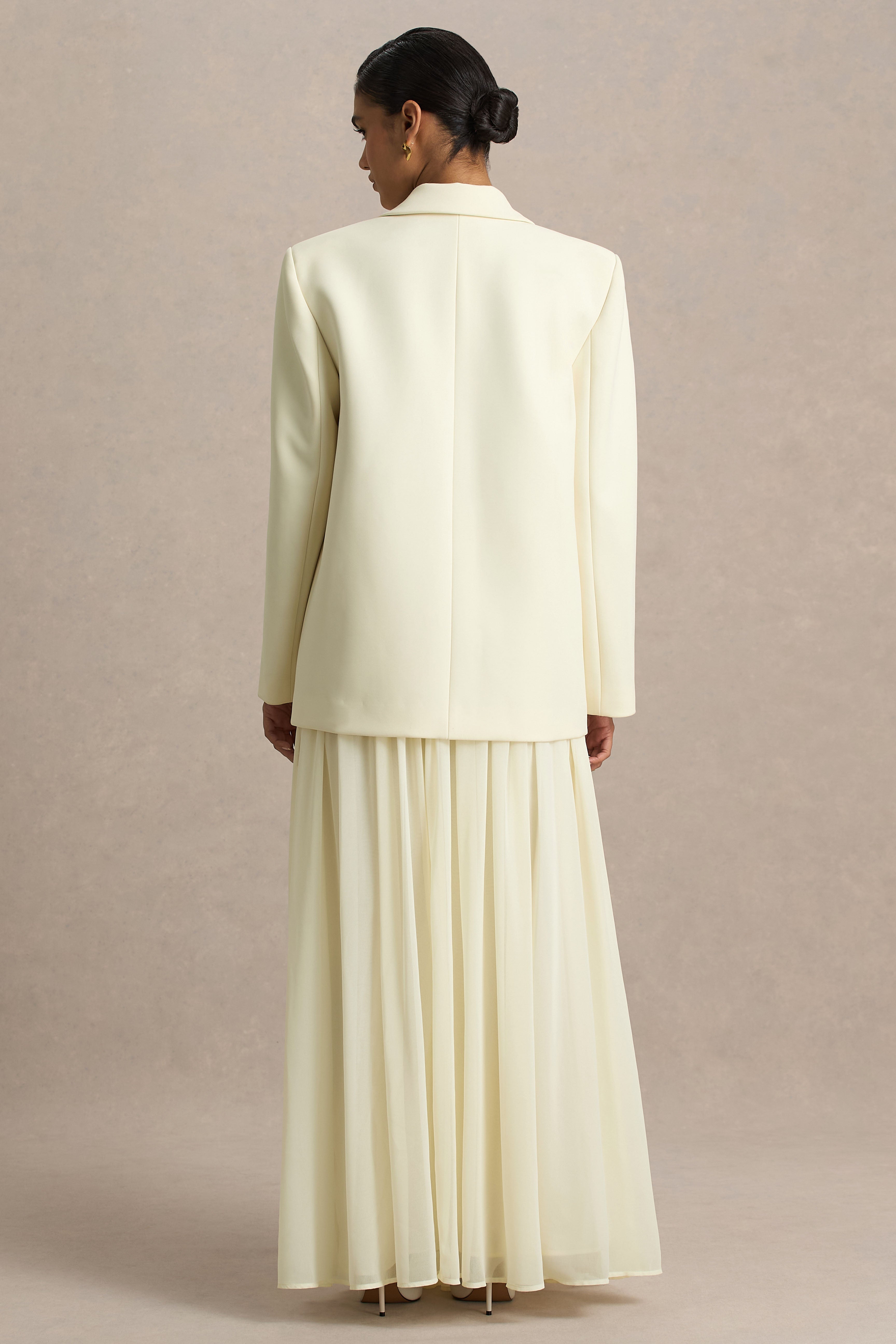Spencer | Cream Chiffon Pleated Maxi Skirt