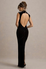 Samaria | Black Velvet High-Neck Maxi Dress