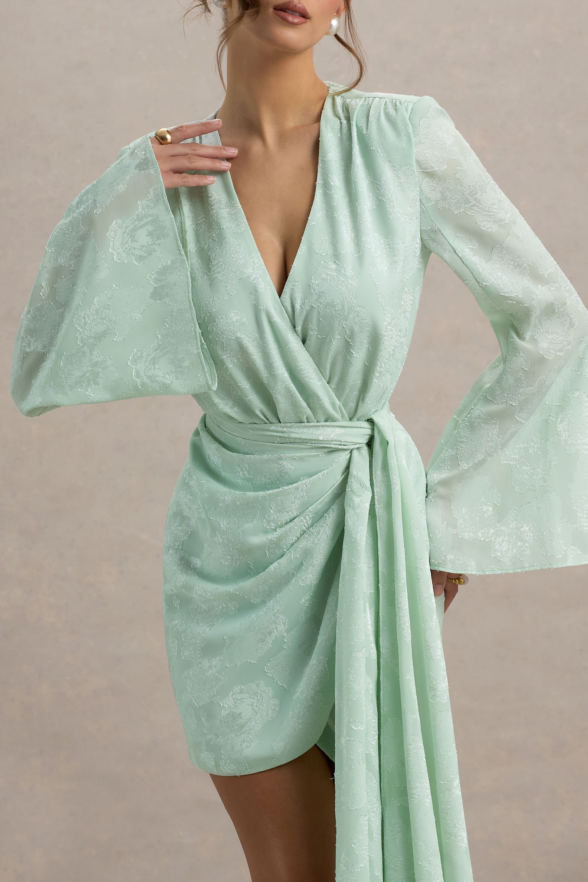 Doreen | Mint Long-Sleeve Wrap Mini Dress