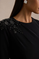 Reese | Black High-Neck Maxi Dress With Embellished Detail and Sash