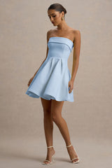 Bruna | Powder Blue Bandeau Skater Mini Dress