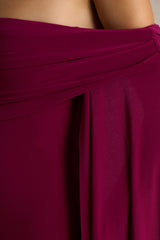 Saffina | Burgundy Bardot-Neck Maxi Dress With Sash Detail