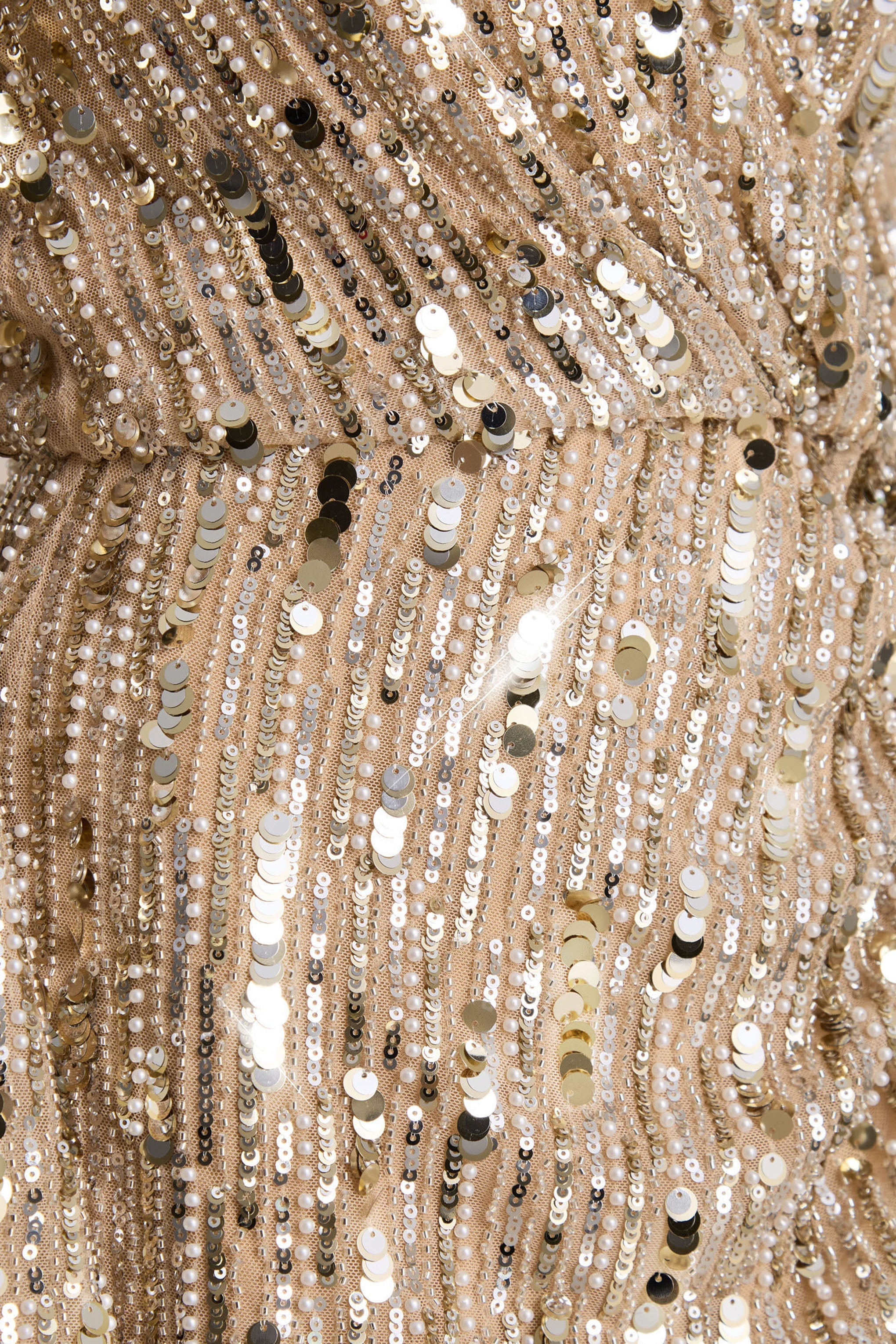 Carmina | Gold Sequin Plunge-Neck Wrap Mini Dress With Sash Detail