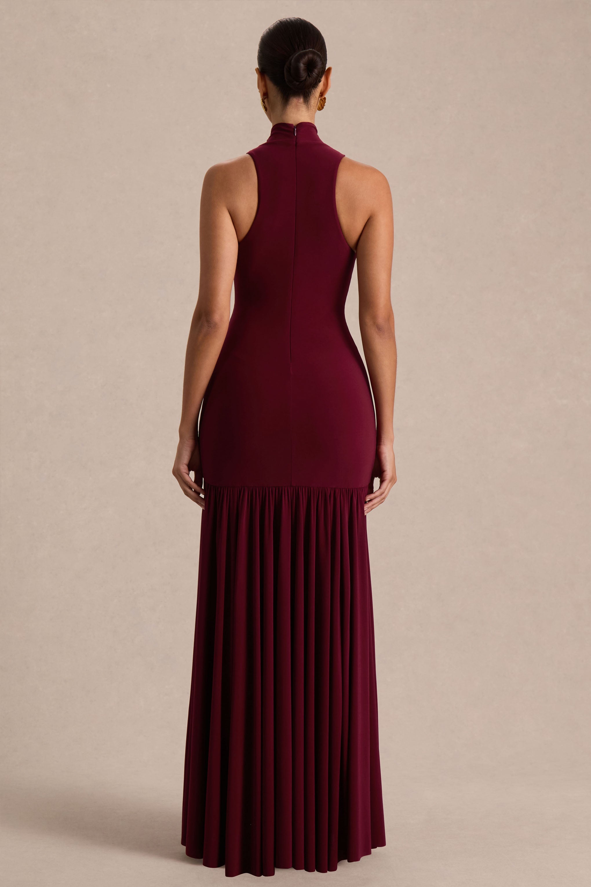 Tasmin | Burgundy High-Neck Maxi Dress With Drop-Waist