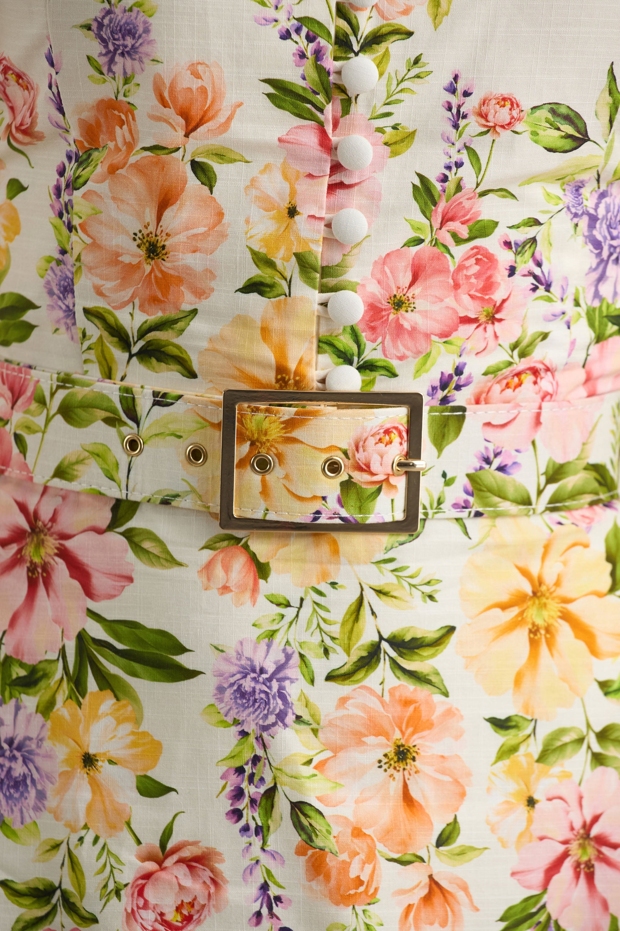 Dahlia | White Floral Border Print High-Neck Midi Dress