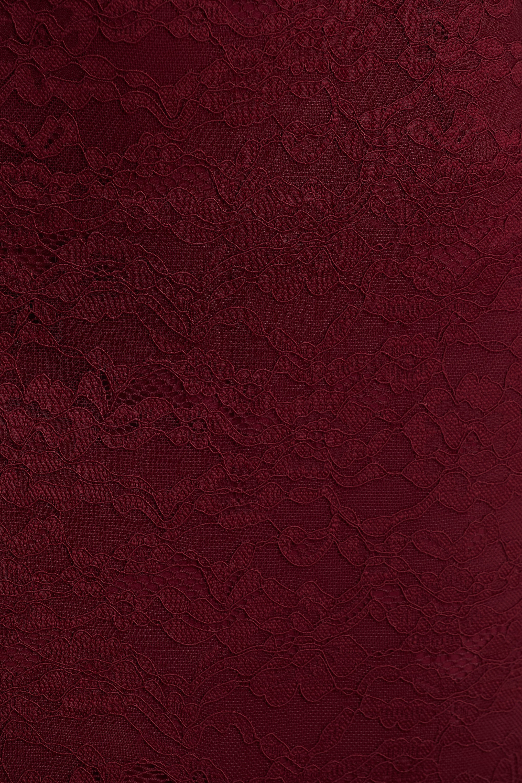 Camilly | Burgundy Lace Plunge-Neck Mermaid Midi Dress