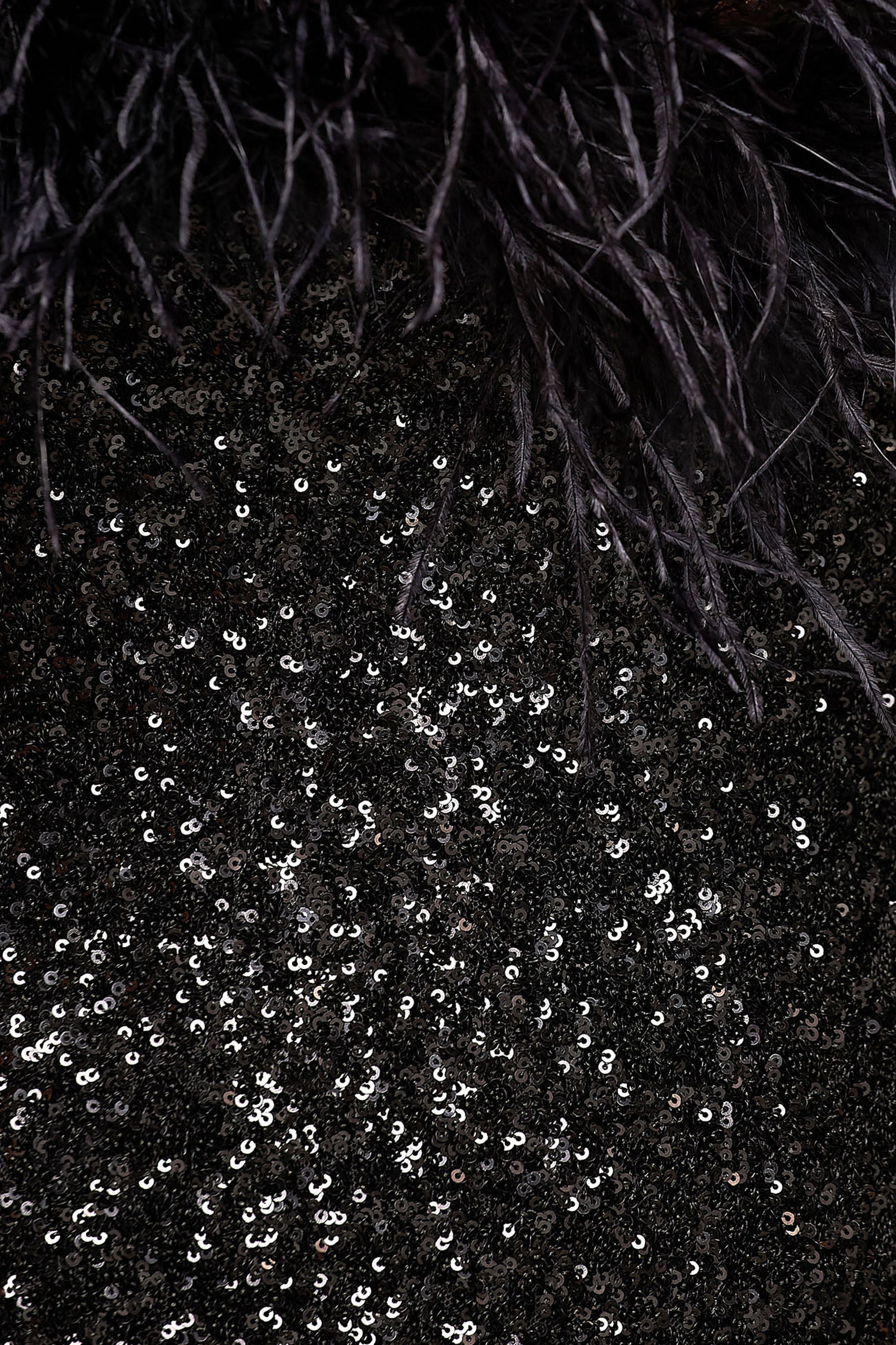 Daze | Black Sequin Bandeau Maxi Dress With Feather-Trim