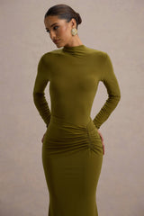 Reid | Green Long-Sleeve Gathered Maxi Dress
