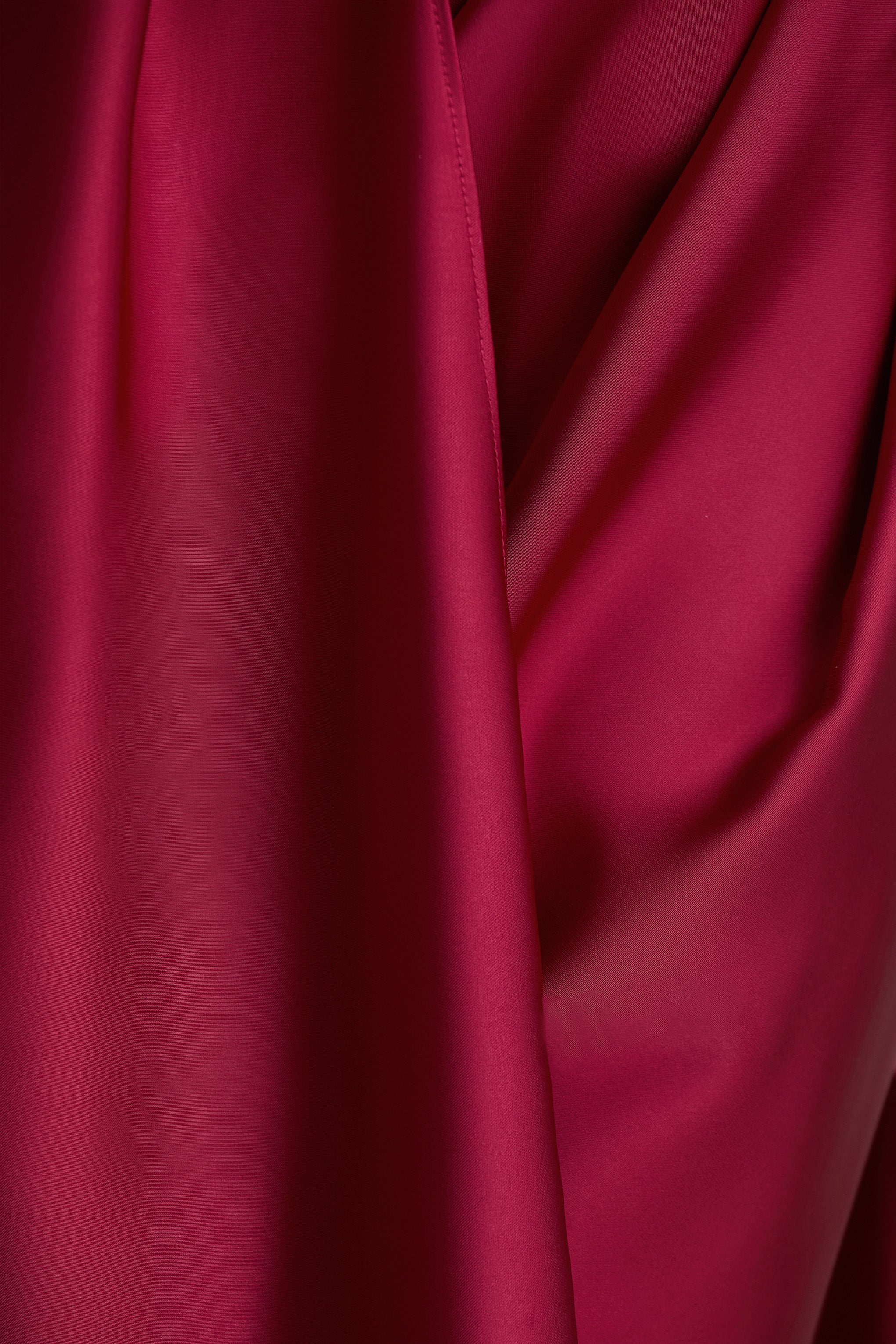Lynette | Burgundy Satin Plunge-Neck Maxi Dress With Asymmetric Hem