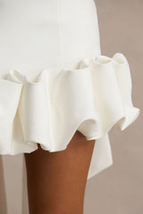 Geneve | White Halter-Neck Mini Dress With Ruffled Trim