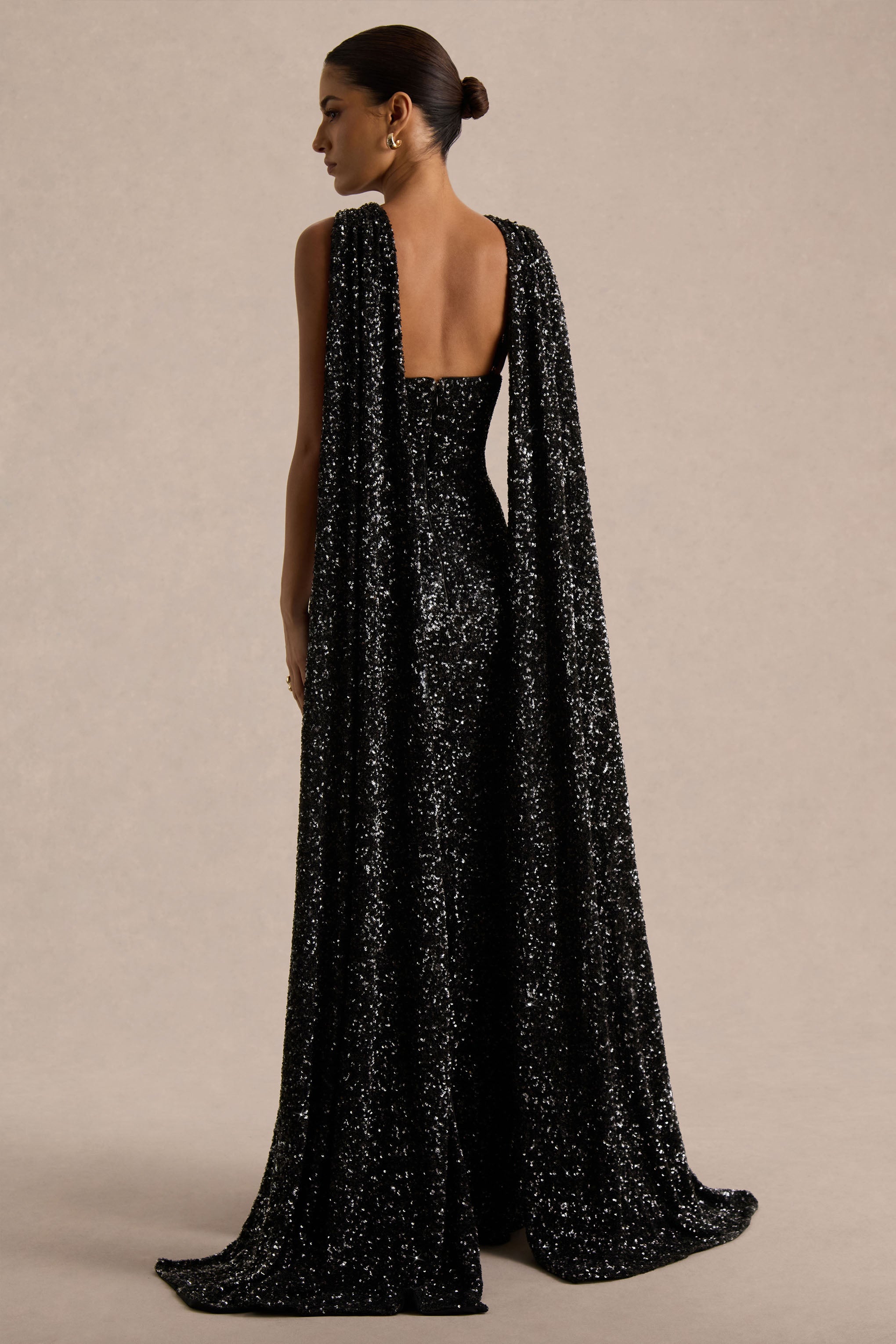 Renelle | Black Sequin Halter Neck Maxi Dress