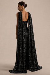 Renelle | Black Sequin Halter Neck Maxi Dress