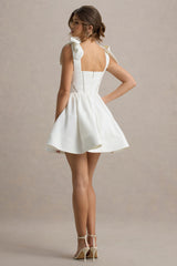 Mochi | White Skater Mini Dress With Bow Straps