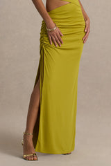 Margie | Green Maxi Skirt With Ruched Detail And Front High Split