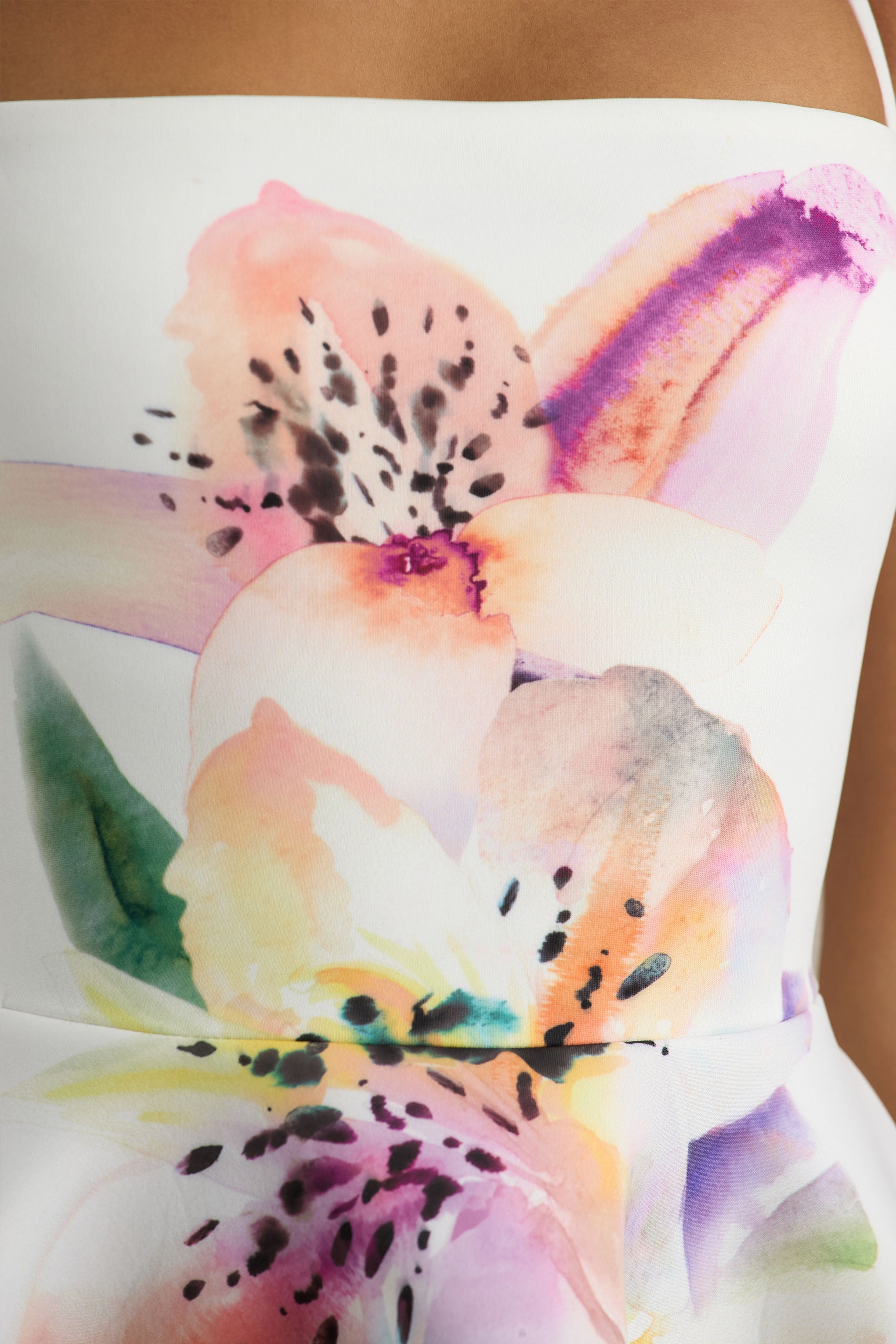 Taylor | White Lily Print Square-Neck Mini Dress