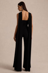 Mindy | Black Twist Halter-Neck Jumpsuit With Cape