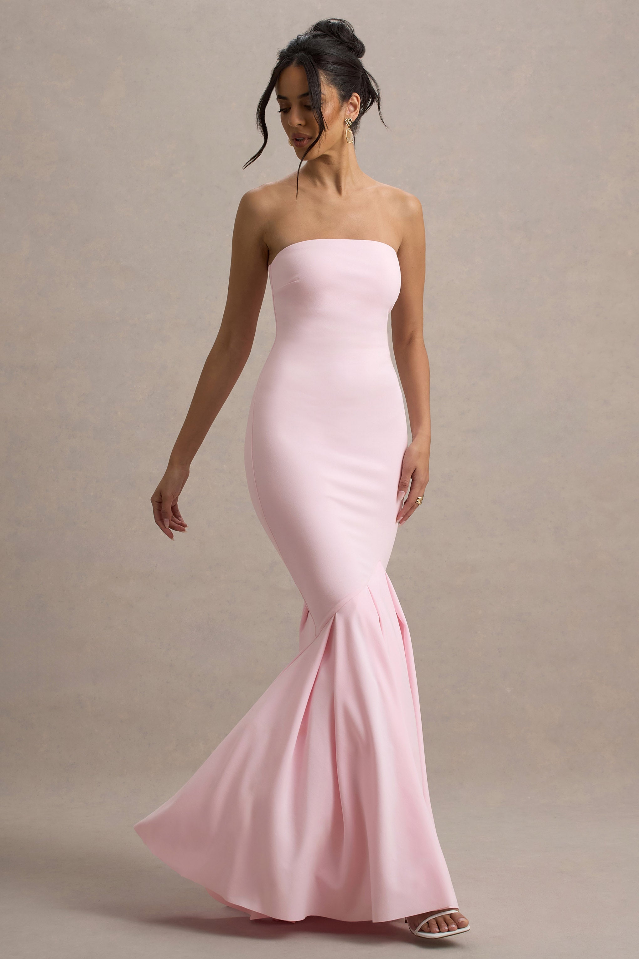 Angela | Pink Bandeau Fishtail Maxi Dress