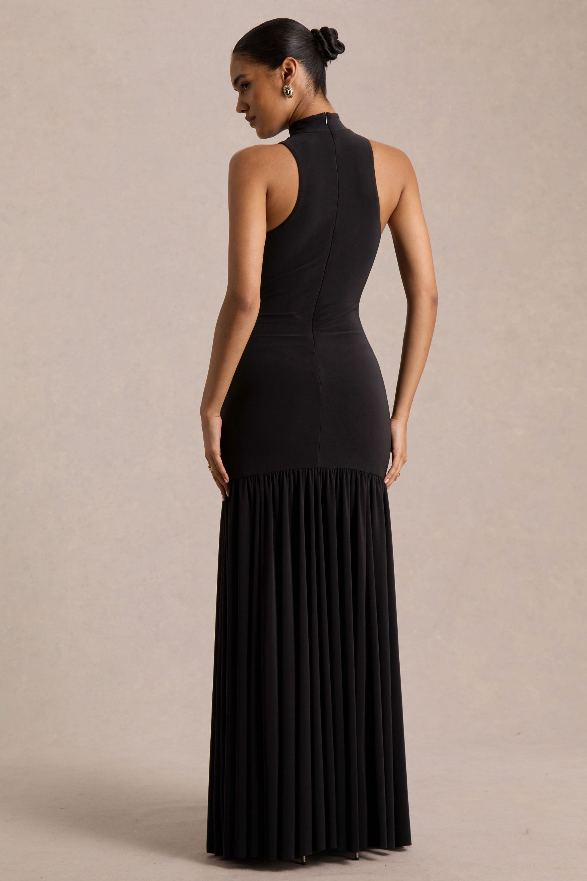 Tasmin | Black High-Neck Maxi Dress With Drop-Waist