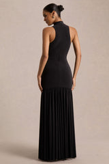Tasmin | Black High-Neck Maxi Dress With Drop-Waist