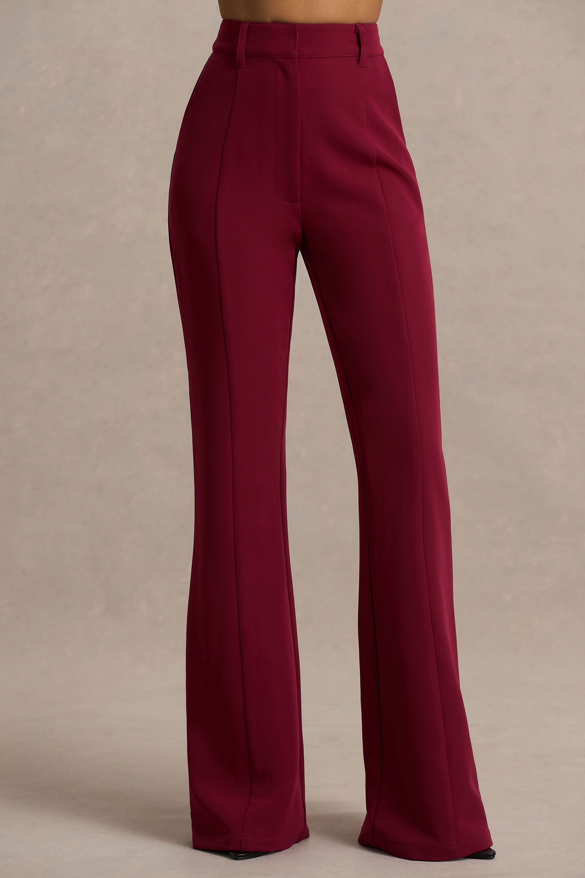 Carina | Burgundy Flared-Leg Tailored Trousers