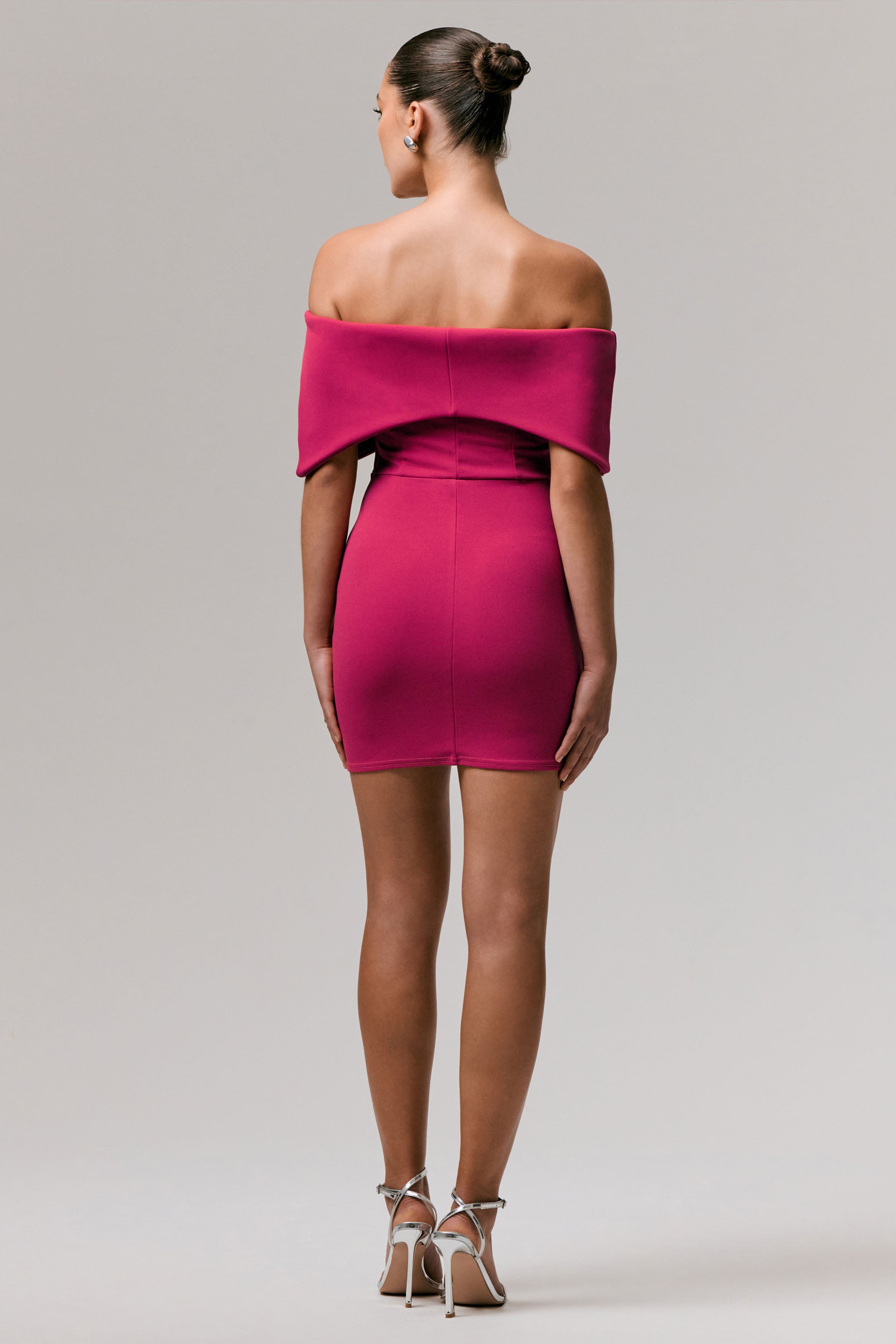 Sadie | Hot Pink Bow Bardot Mini Dress