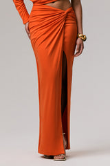 Marlena | Orange Twisted Split Maxi Skirt