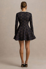 Divine | Black Lace Embellished Crew-Neck Mini Dress