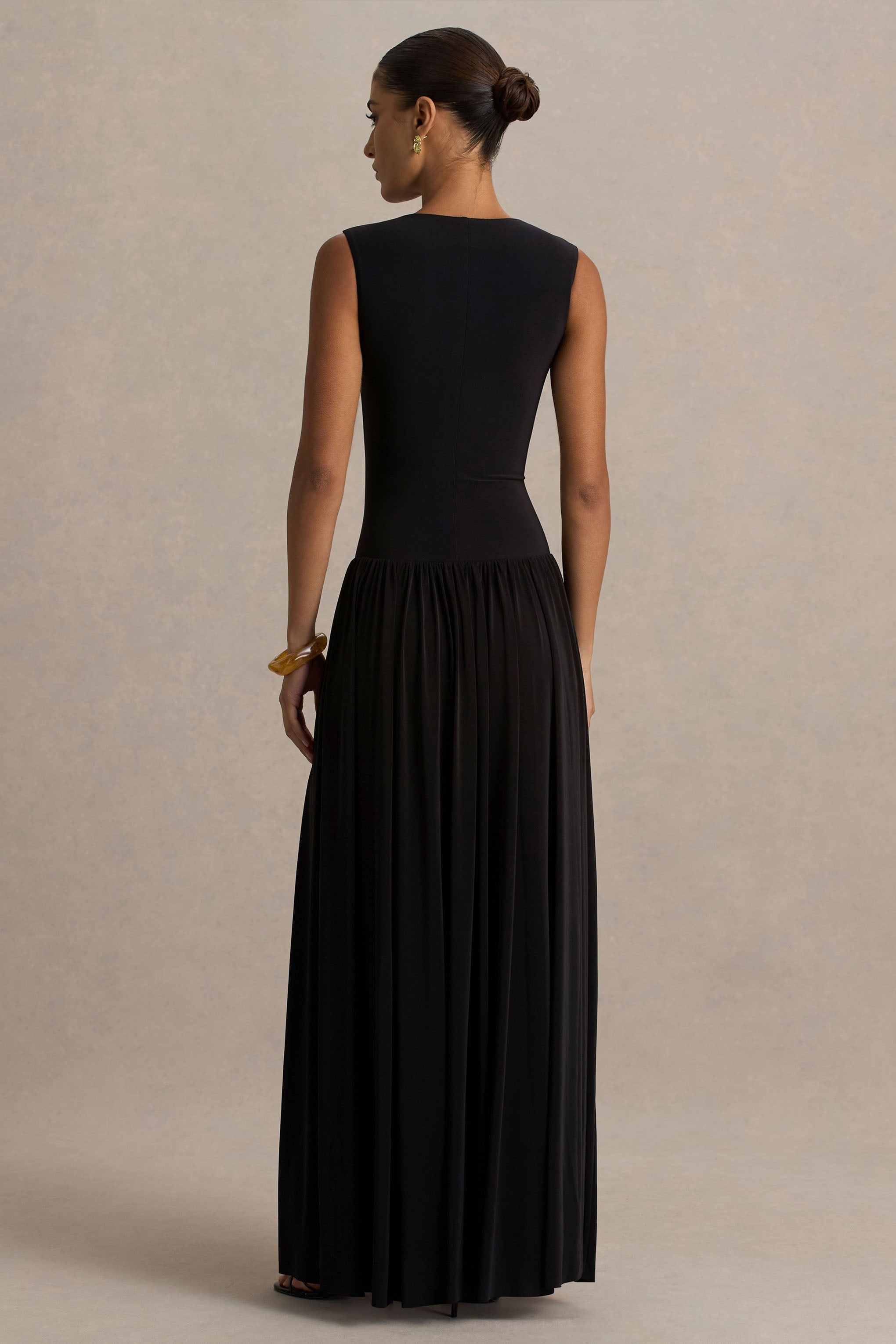Rosalita | Black Crew-Neck Maxi Dress With Drop-Waist