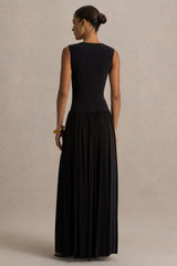 Rosalita | Black Crew-Neck Maxi Dress With Drop-Waist