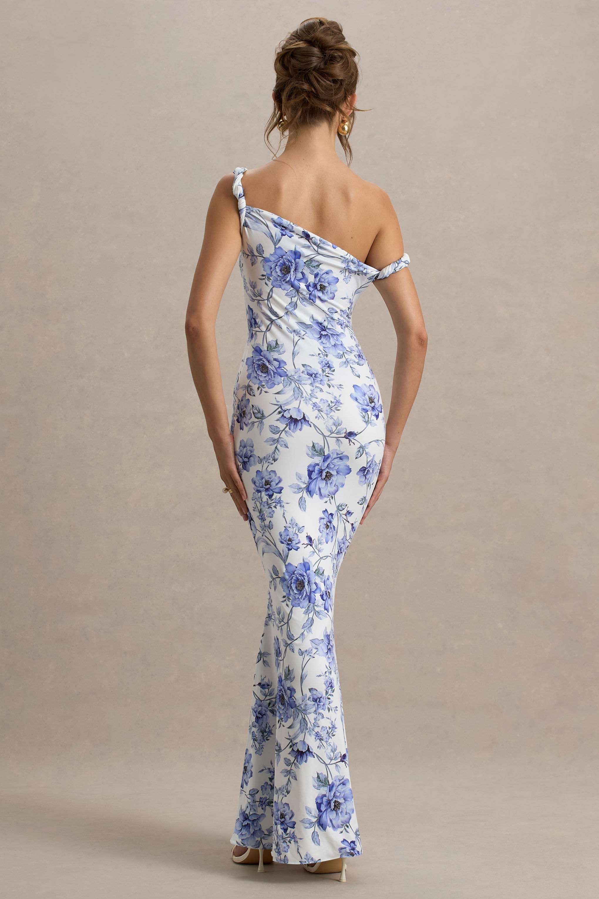 Lita | Blue Floral Twisted Asymmetric Maxi Dress