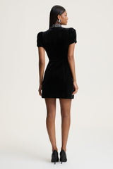 Margot | Black High-Neck Velvet Mini Dress With Embellished Detail