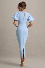 Dakota | Powder Blue Puff-Sleeve Midi Dress