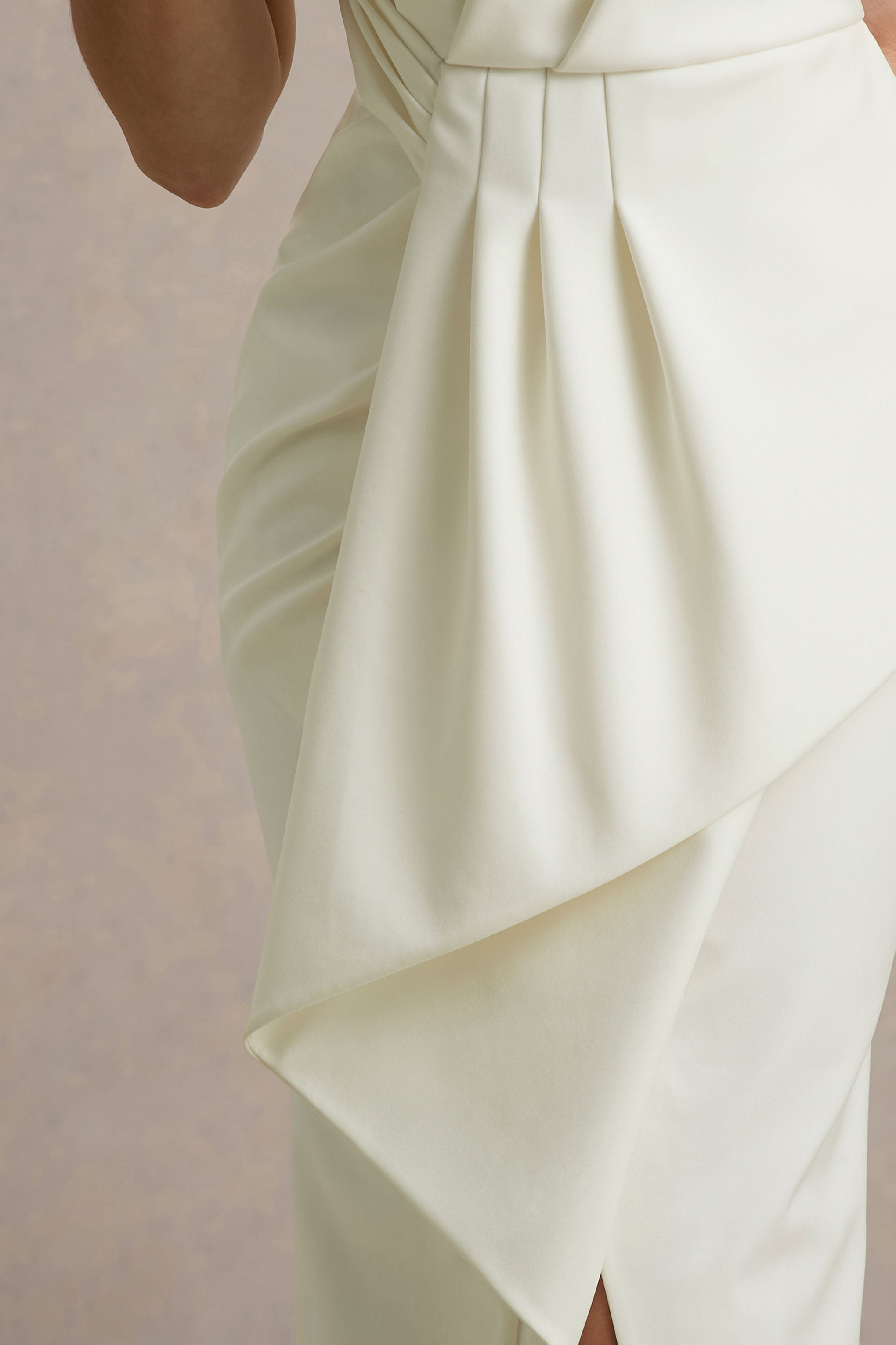 Dreamy Whispers | Cream Strapless Ruffle Split Maxi Dress