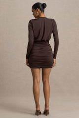 Ciela | Brown Extreme Plunge-Neck Mini Dress
